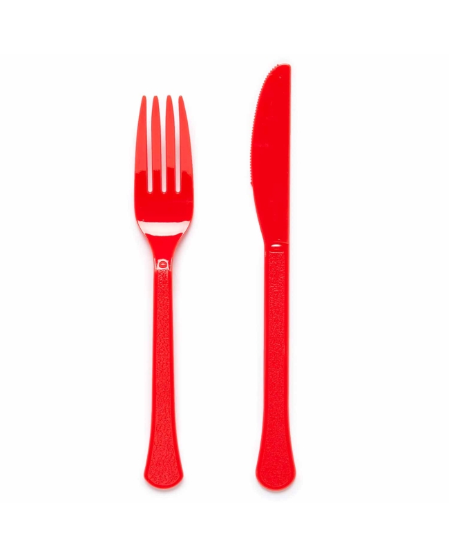 Tenedores Y Cuchillos Plastico Rojo Fiesta 18cm ***OFERTA DTO NO ACUMULABLE