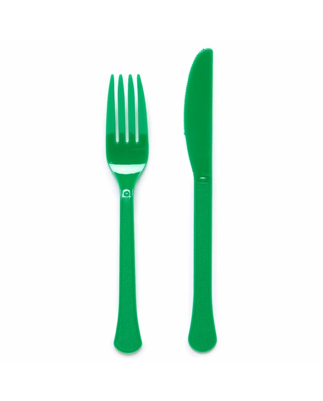 Tenedores Y Cuchillos Plastico Verde Hoja 18cm ***OFERTA DTO NO ACUMULABLE