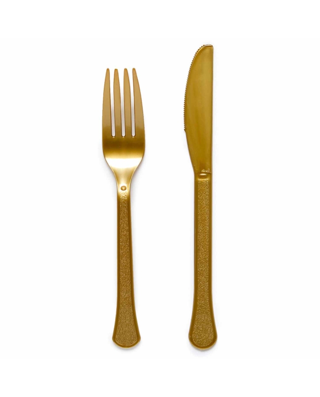 Tenedores Y Cuchillos Plastico Oro Crema 18cm ***OFERTA DTO NO ACUMULABLE