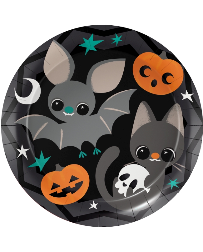 Platos 23cm Gatos Y Murcielagos Papel