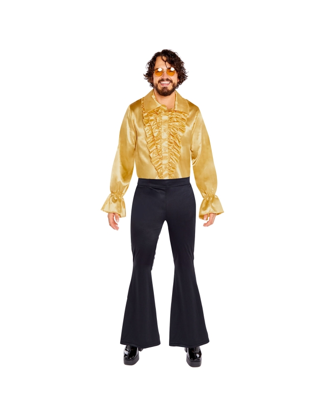 Disfraz Camisa Satinada Dorada Volantes Talla S