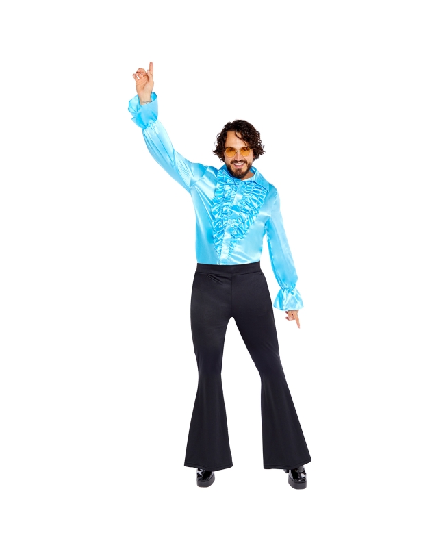 Disfraz Camisa Satinada Azul Volantes Talla L