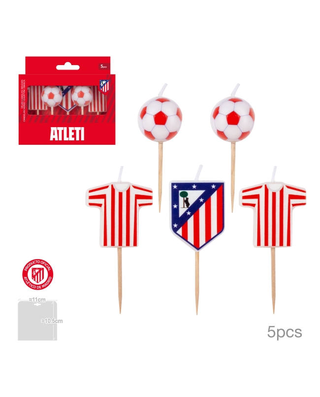 Pack 5 Velas Cumple Atletico Madrid Escudo Y Camiseta ***OFERTA DTO NO ACUMULABLE