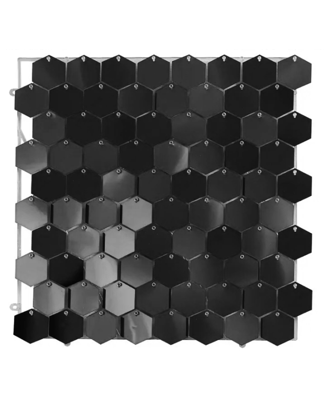 Fondo Pared Panel Lentejuelas 30X30cm Hexagonal Negro Espejo