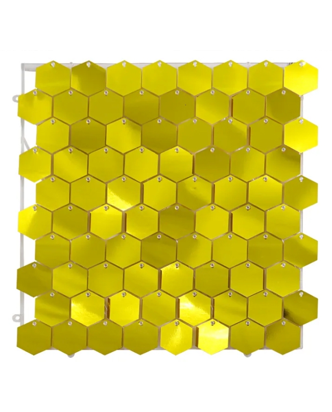 Fondo Pared Panel Lentejuelas 30X30cm Hexagonal Oro Espejo