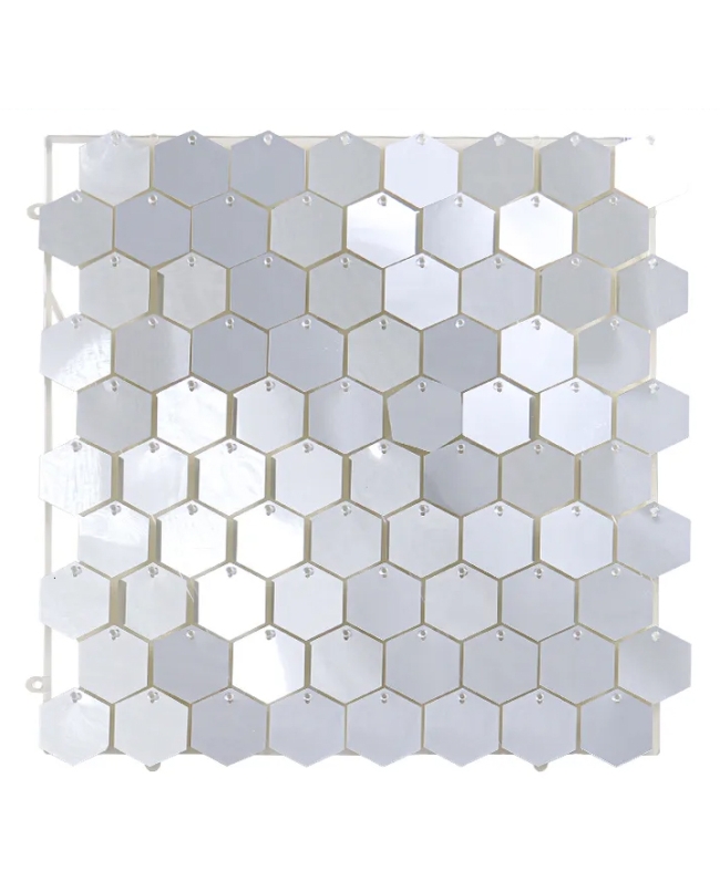 Fondo Pared Panel Lentejuelas 30X30cm Hexagonal Plata Espejo