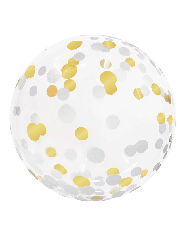 GLOBOS BUBBLE - BURBUJA CONFETI ORO/PLATA 18/45cm