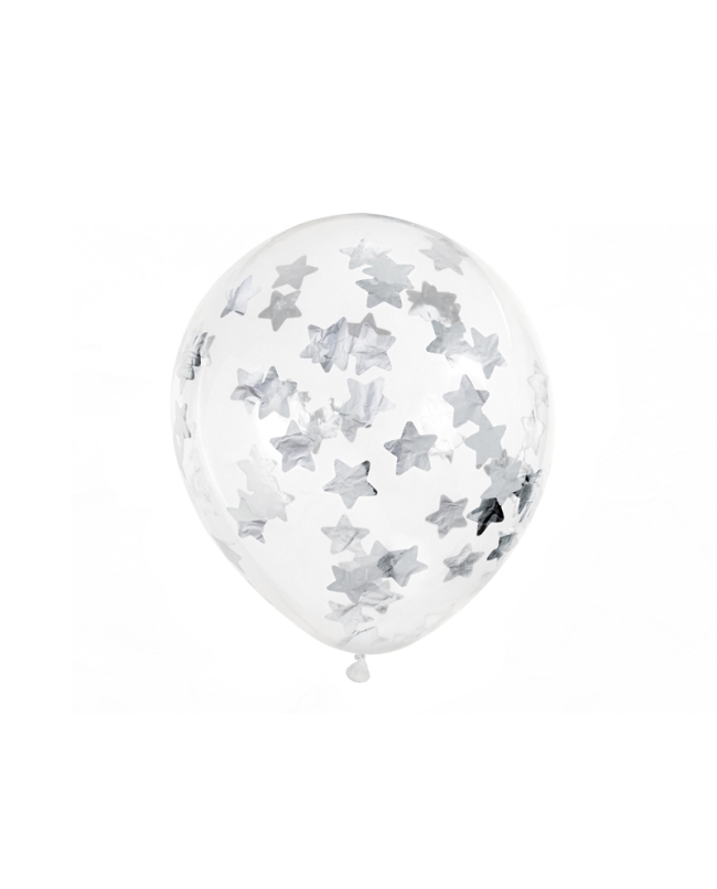 Globos Latex Confeti Estrellas Plata 30cm ***OFERTA DTO NO ACUMULABLE