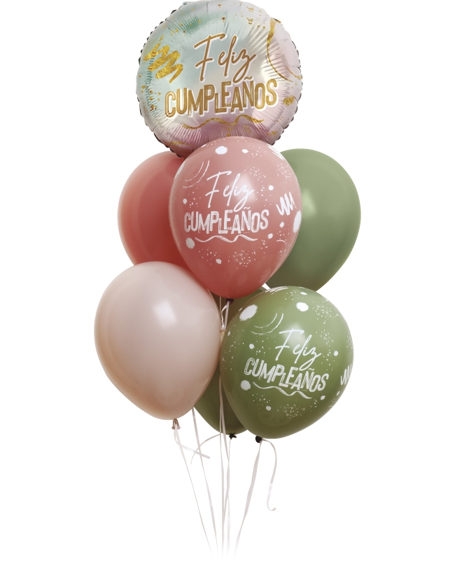 Bouquet Pastel Dusk Feliz Cumple Foil 45cm + 6 Globos Latex R12 - 010-027-110