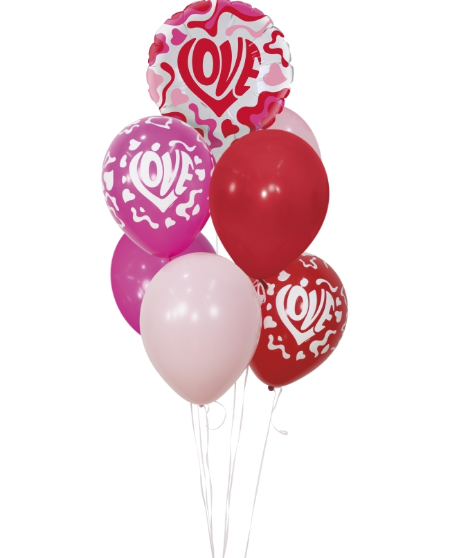 Bouquet Love Foil 45cm + 6 Globos Latex R12 - 005-009-012-015