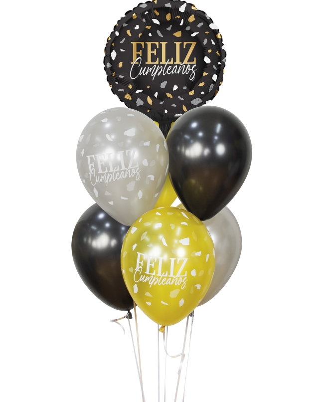 Bouquet Terrazo Feliz Cumple Foil 45cm + 6 Globos Latex R12 - 481-570-580
