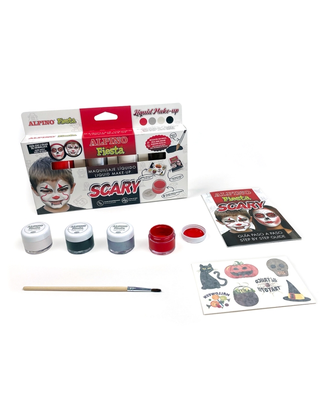 SET MAQUILLAJE LIQUIDO SCARY 4 COLORES x 10gr + PINCEL: ROJO, NEGRO, BLACO, PLATA ***OFERTA DTO NO ACUMULABLE