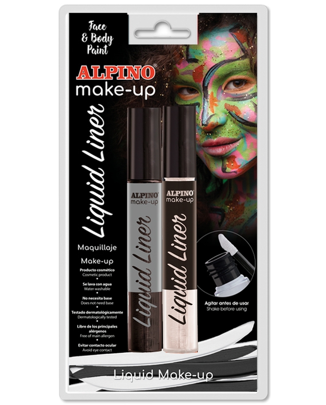 MAQUILLAJE LIQUIDO AL AGUA: BLANCO Y NEGRO 2 x 6gr - CON APLICADOR ***OFERTA DTO NO ACUMULABLE