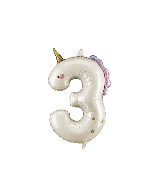 Globo Foil Numero 3 Unicornio 93cm ***OFERTA DTO NO ACUMULABLE