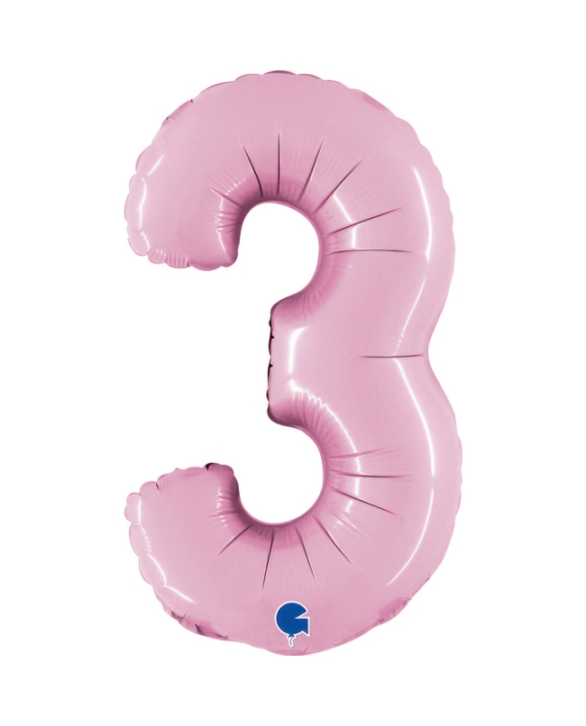 Mini Auto-Inflable Numero 3 Rosa Pastel 22X34cm