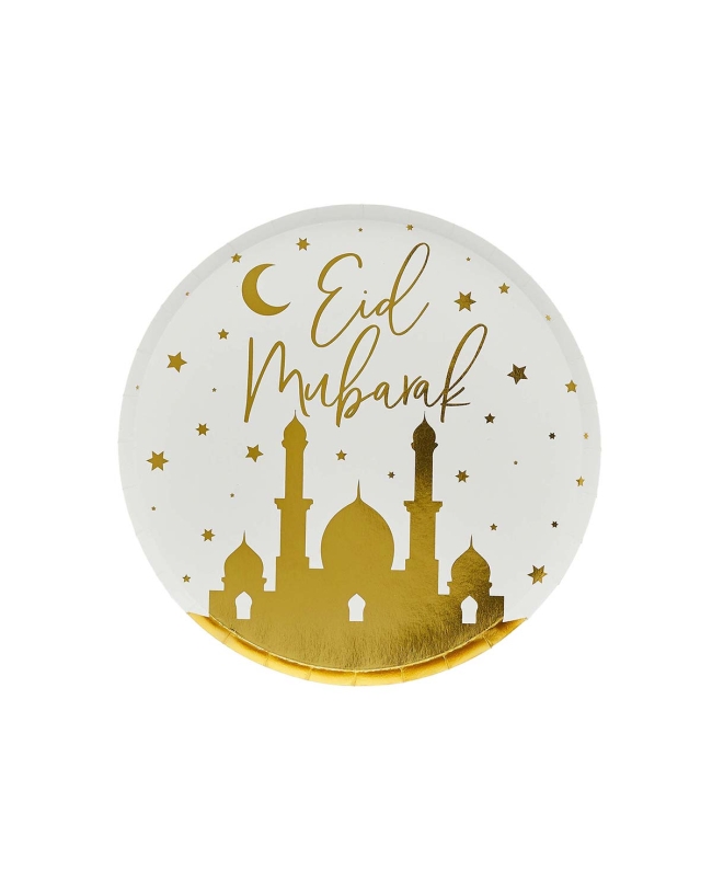 Platos Papel 22,5cm Oro Eid Mubarak
