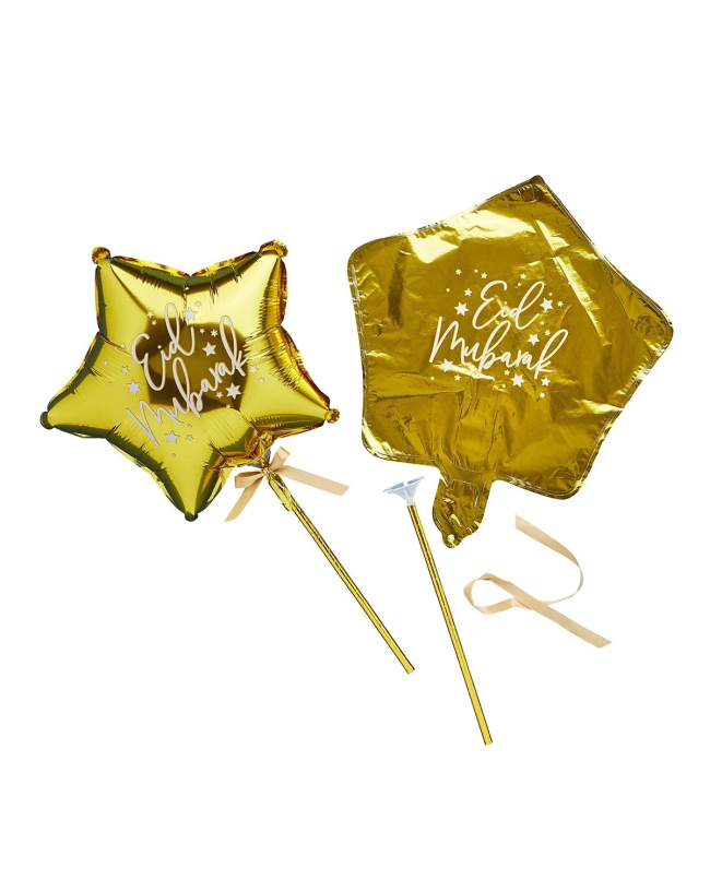 Globos Foil Mini 9 Estrella Oro Eid Mubarak Y Palito