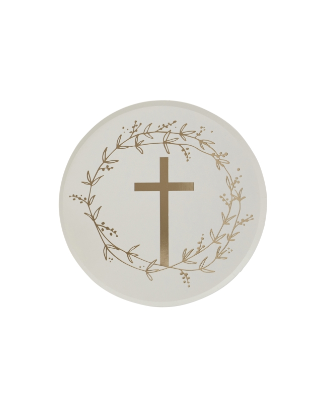Platos Papel 23cm Cruz Oro