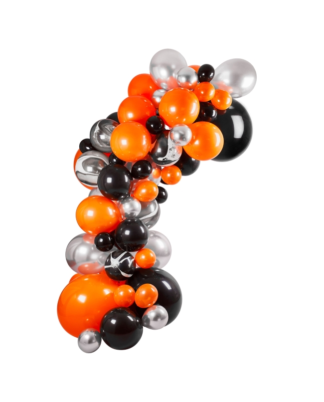 Kit Arco Globos Latex Negro/Naranja/Plata
