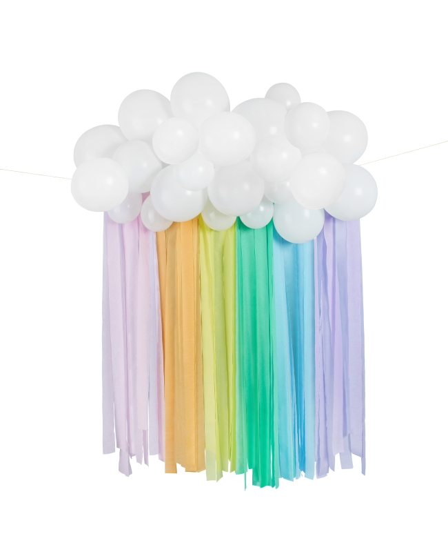 Decoracion Kit Arcoiris 30 Globos Latex, 6 Rol Papel Crepe 20m, Cuerda Y Puntos Pegam