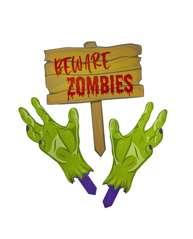 Deco Pancartas Jardin Zombi Madera
