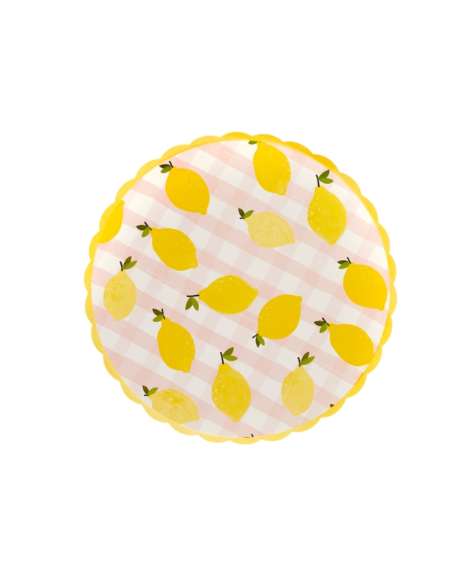 Platos Papel 22,5cm Cuadros Y Limones