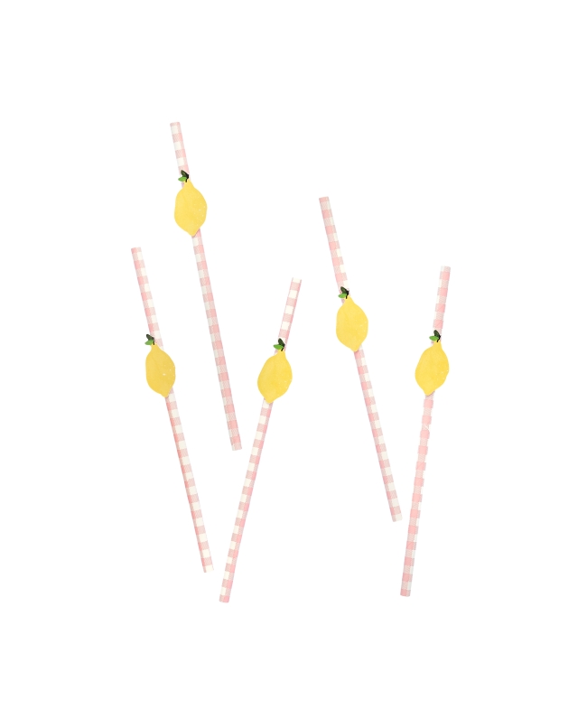 Pajitas Papel Cuadros Y Limones 20cm
