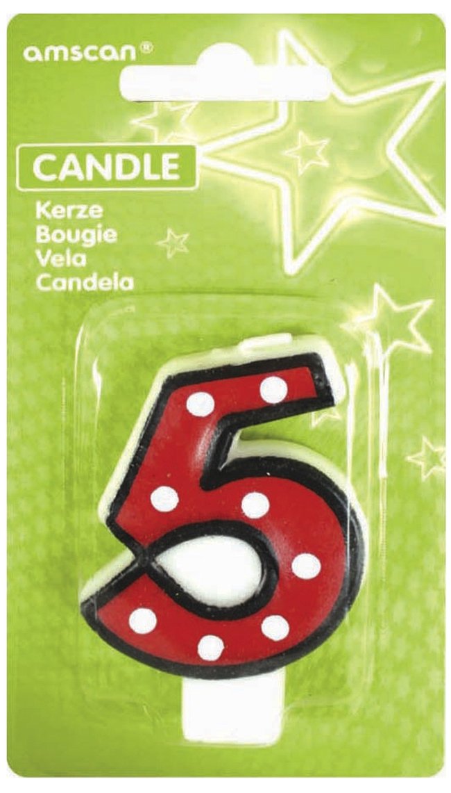 Vela White Dots & Black Border Number 5 - 7.6cm 