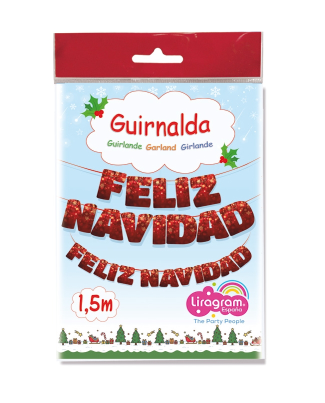Guirnalda Letras Feliz Navidad Roja 1,5m