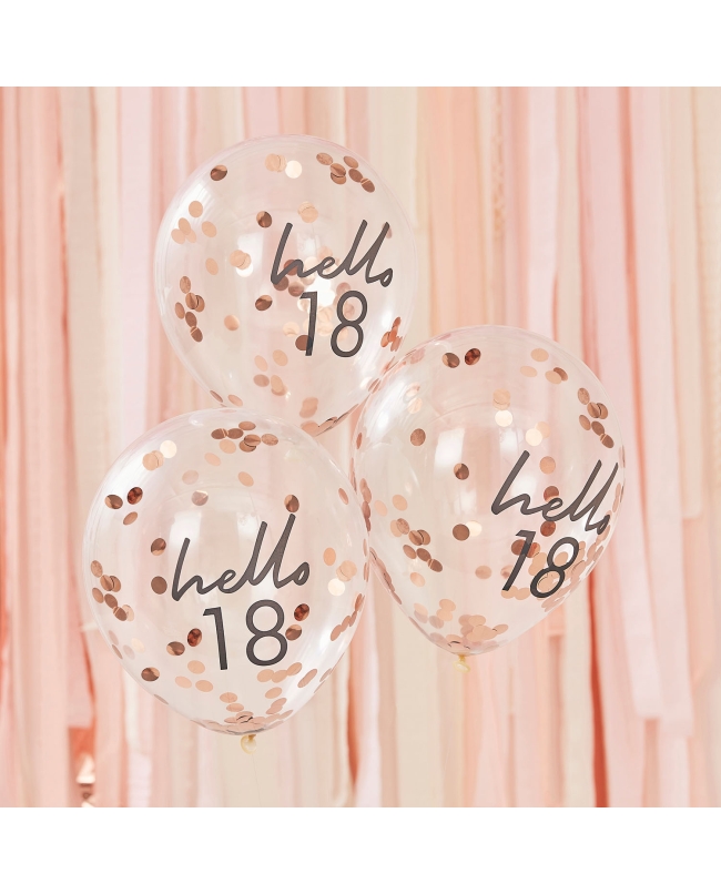 Globos Latex Con Confeti Rosa Dorado Hello 18 ***OFERTA DTO NO ACUMULABLE