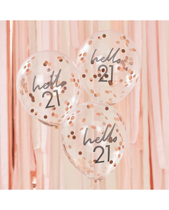 Rose Gold Confetti Llenos Globos Hola 21 ***OFERTA DTO NO ACUMULABLE