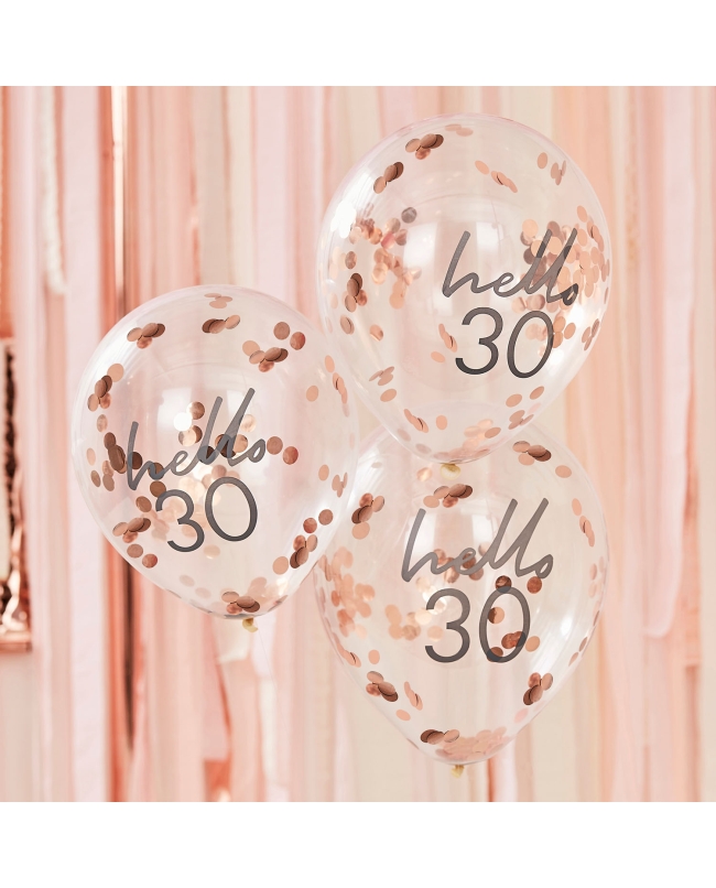 Globos Latex Con Confeti Rosa Dorado Hello 30 ***OFERTA DTO NO ACUMULABLE