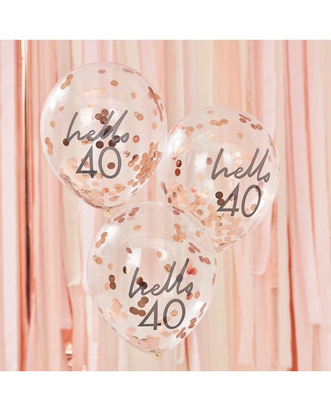 Globos Latex Con Confeti Rosa Dorado Hello 40 ***OFERTA DTO NO ACUMULABLE