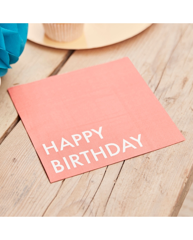 Servilletas Happy Bday Coral 16,5X16,5cm ***OFERTA DTO NO ACUMULABLE