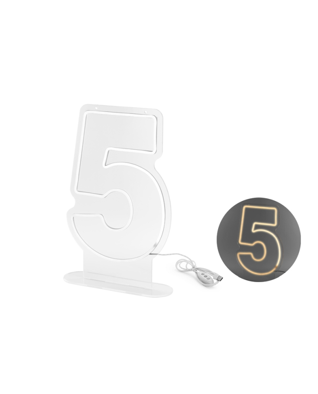 Neon Led Numero 5 Blanco 50cm ***OFERTA DTO NO ACUMULABLE