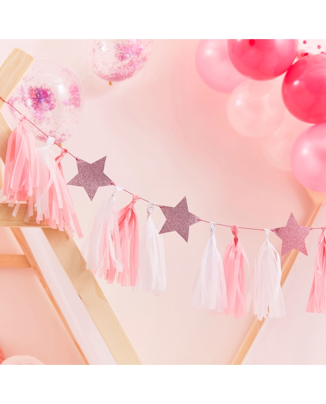 Guirnalda Borla Rosa Con Estrellas Brillo Rosa ***OFERTA DTO NO ACUMULABLE