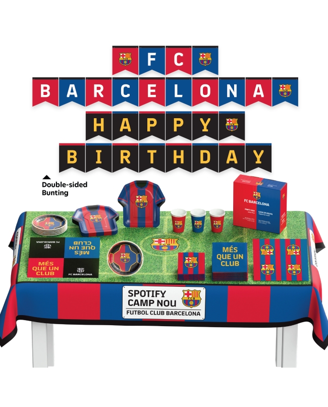 Caja Fiesta FC BARCELONA 44 Piezas Para 6 Personas (Plato, Vaso, Mantel, Servilleta y Guirnalda) ***OFERTA DTO NO ACUMULABLE