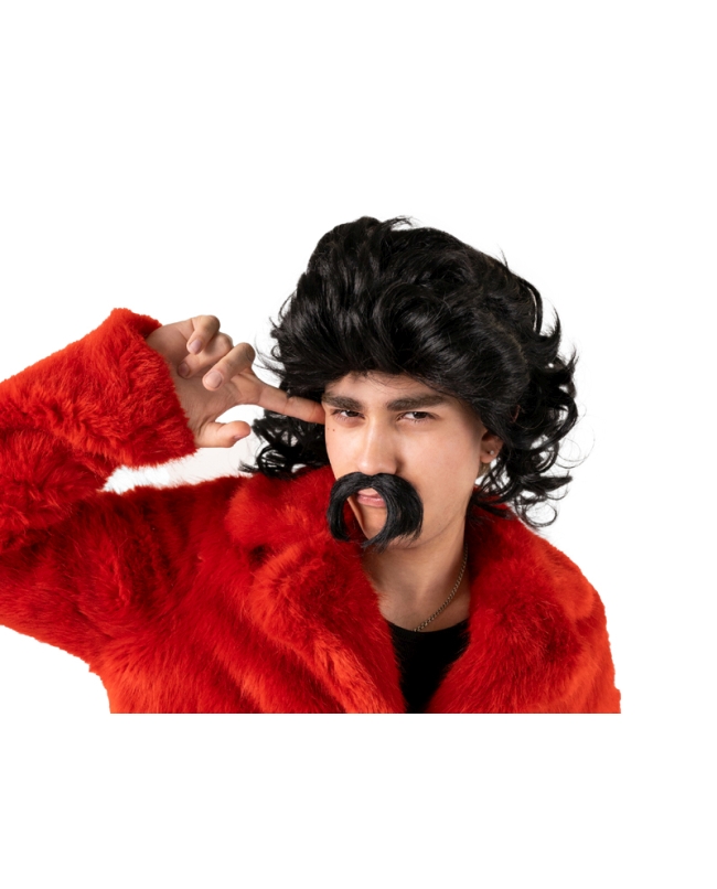 Peluca Pelo Largo Y Bigote Negro ***OFERTA DTO NO ACUMULABLE
