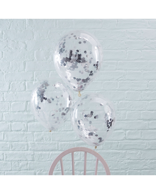 Globos Latex Con Confeti Plata ***OFERTA DTO NO ACUMULABLE