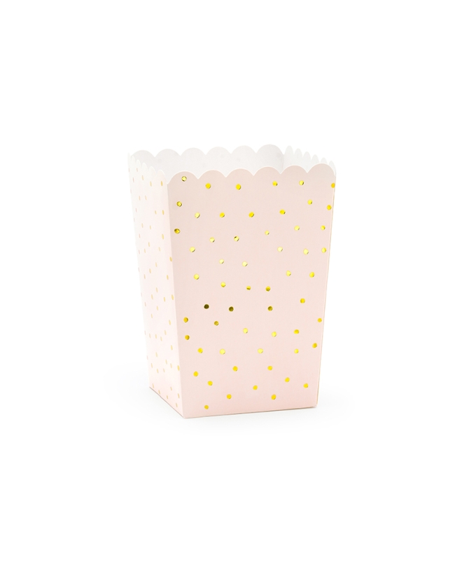 Cajas Palomitas Puntos Rosa Claro 7X7X12,5cm ***OFERTA DTO NO ACUMULABLE