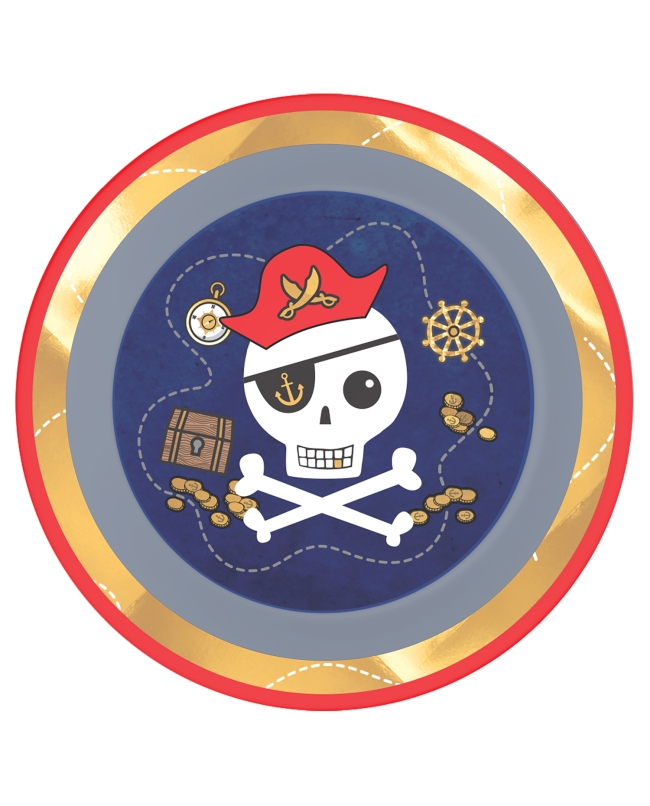 Platos Plastico 21,2cm Reutilizables Mapa Pirata