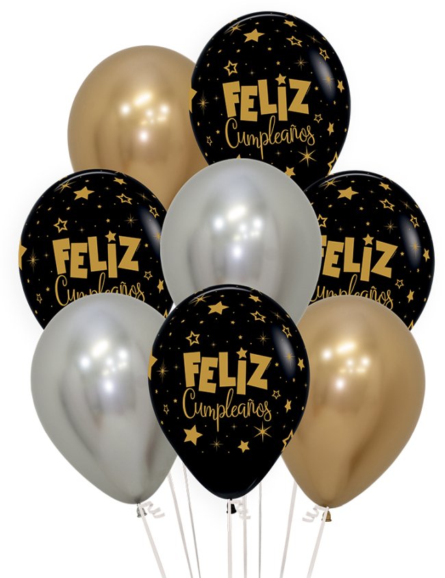 Globo Latex R12 Sempertex Bouquet Feliz Cumpleaños Reflex 8 globos, 080, 970, 981 - 30cm