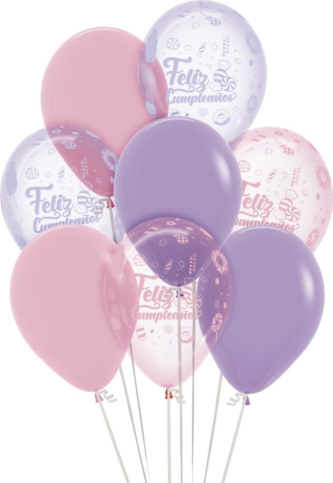 Globo Latex R12 Sempertex Bouquet Feliz Cumpleaños Dulce 8 globos, 609, 650, 309,350 - 30cm