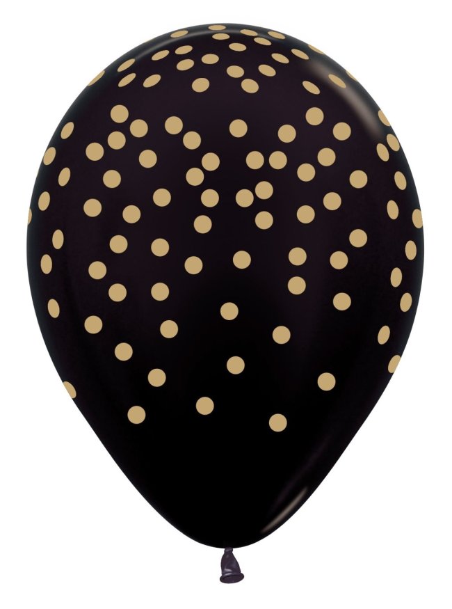 Globo Latex R12 Sempertex Metal Negro Confetti Dorado 30cm