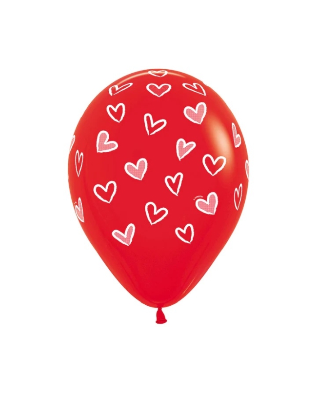 Globo Latex R12 Sempertex Premium & Fashion Corazon Rojo Y Blanco 30cm