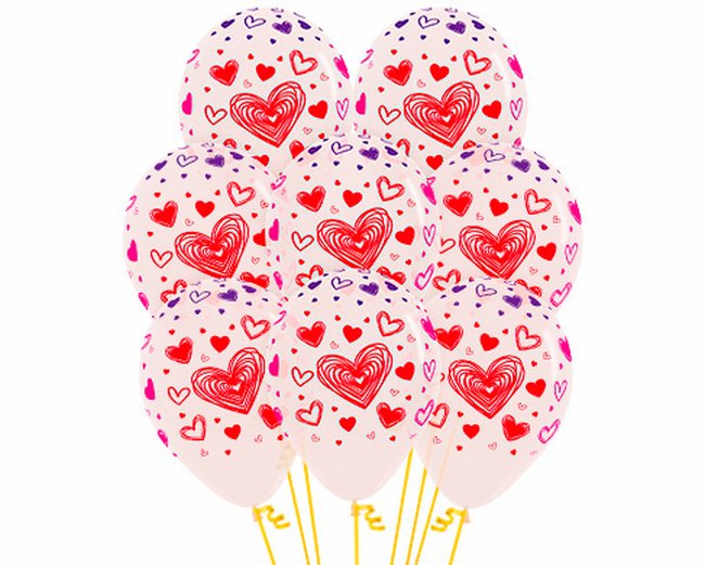 Globo Latex R12 Sempertex Prem Cristal Corazones 3 Tintas 30cm