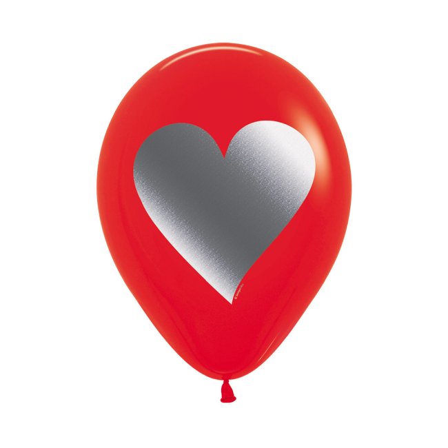 Globo Latex R12 Sempertex Fashion Rojo Corazones Tinta Metal 30cm