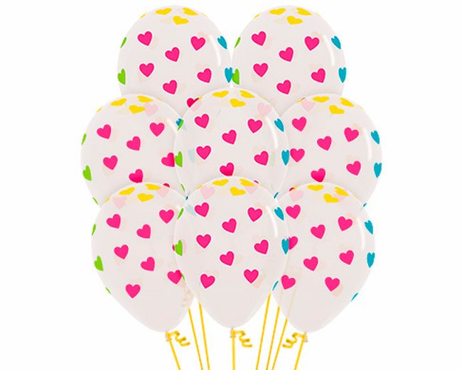 Globo Latex R12 Sempertex Premium Cristal Corazones Neon 30cm
