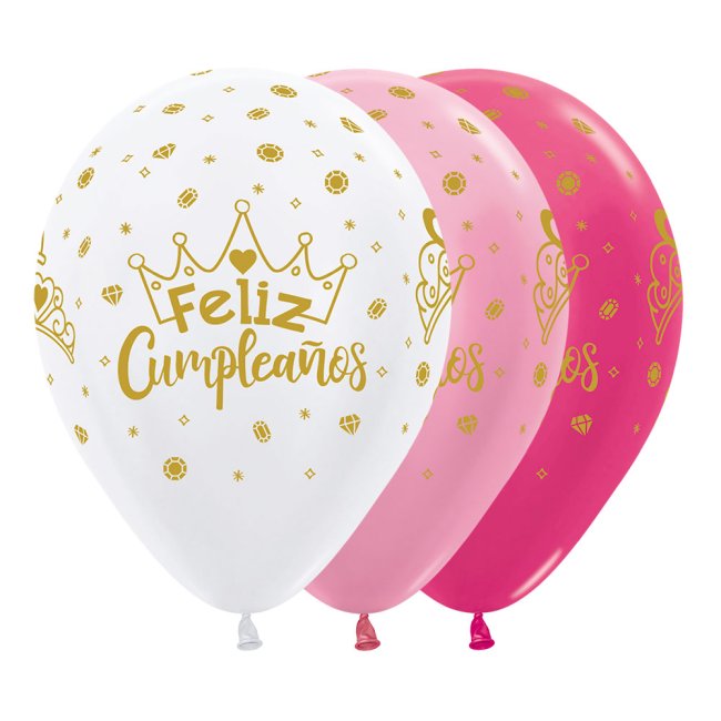 Globo Latex R12 Sempertex Surtido Satin Feliz Cumple Coronas 30cm