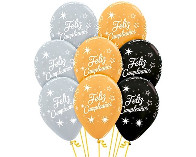 Globo Latex R12 Sempertex Metal & Satin Feliz Cumpleaños Destellos Surtido Colores 481-570-580 / 30cm